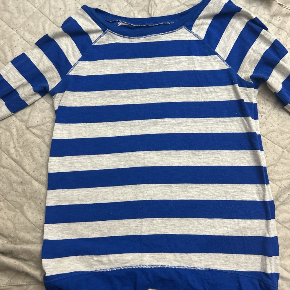 Justice Blue and Gray Long Sleeve Tee with Bold Stripes